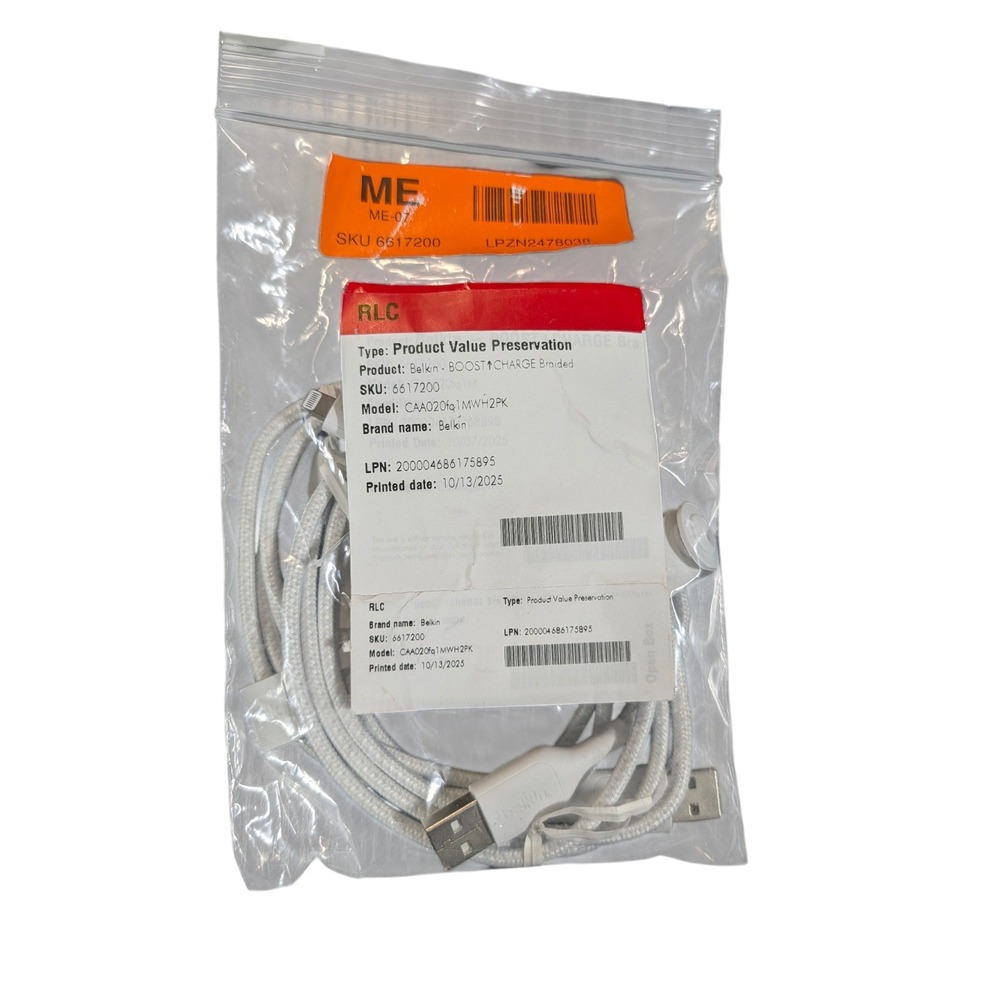 Cc9O-P  2-pack Belkin Boost Charge Lighting to USB-A‎ Cable 3.3Ft Braided White